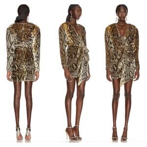 Retrofete | Eleanor Velvet Snake-Print Cocktail Dress | Gold Snake | Sz XS